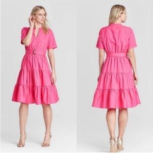 Who what wear pink tiered cotton midi dress size M